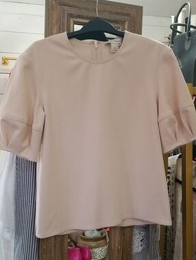 Club Monaco Blush Short Sleeve Pleated-Sleeve Top